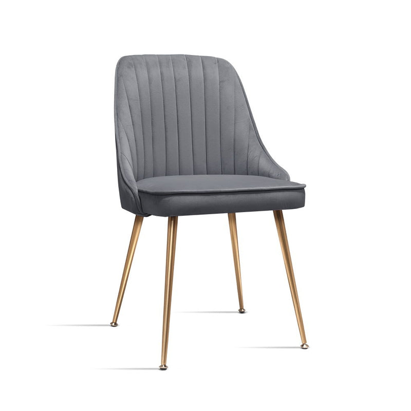 Set of 2 Dining Chairs Retro Chair Cafe Kitchen Modern Iron Legs Velvet Grey