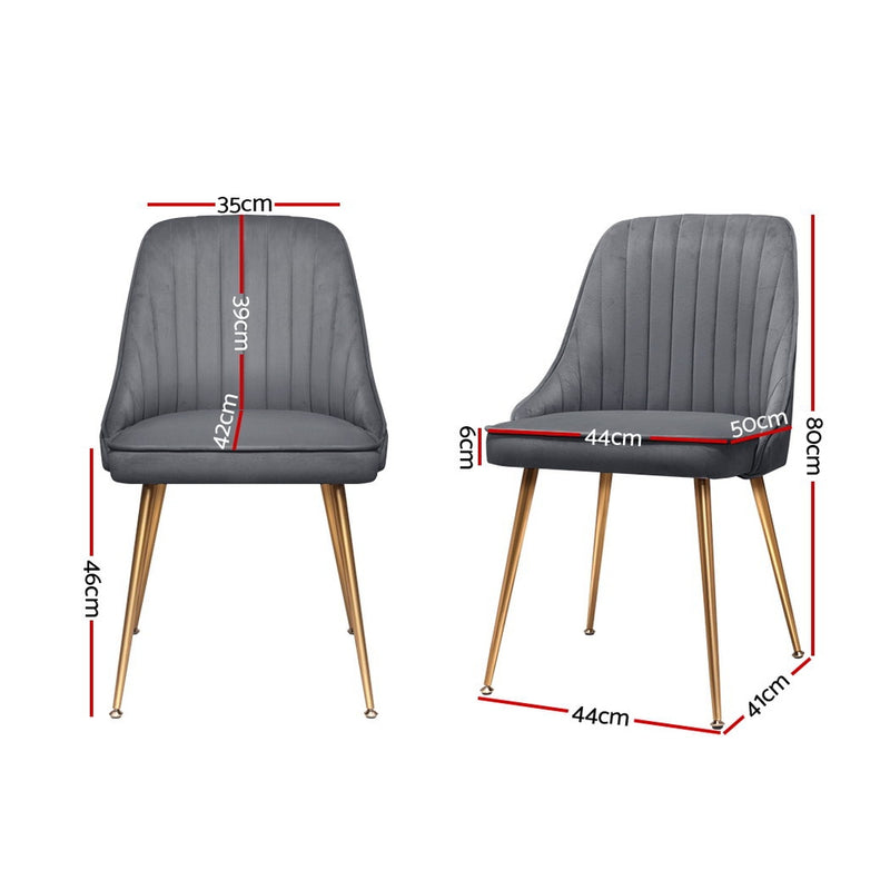 Set of 2 Dining Chairs Retro Chair Cafe Kitchen Modern Iron Legs Velvet Grey