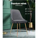 Set of 2 Dining Chairs Retro Chair Cafe Kitchen Modern Iron Legs Velvet Grey