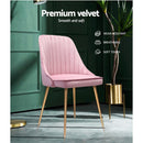 Set of 2 Dining Chairs Retro Chair Cafe Kitchen Modern Iron Legs Velvet Pink