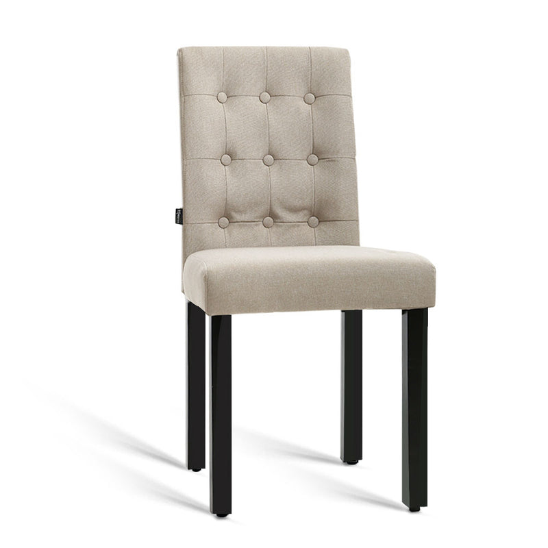 Set of 2 DONA Dining Chair Fabric Foam Padded High Back Wooden Kitchen Beige
