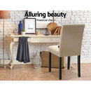 Set of 2 DONA Dining Chair Fabric Foam Padded High Back Wooden Kitchen Beige