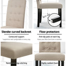 Set of 2 DONA Dining Chair Fabric Foam Padded High Back Wooden Kitchen Beige