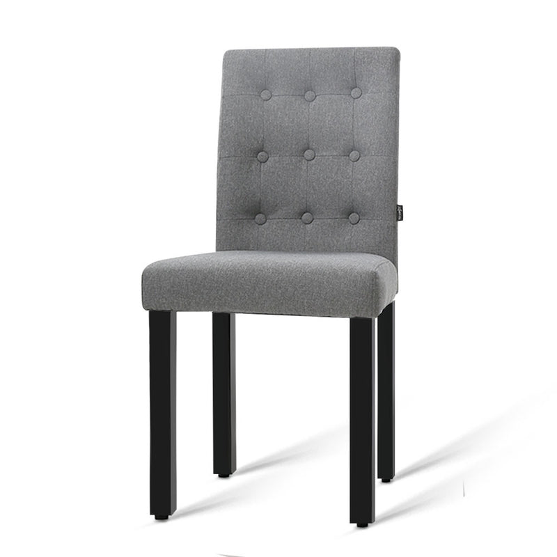 Set of 2 DONA Dining Chair Fabric Foam Padded High Back Wooden Kitchen Grey