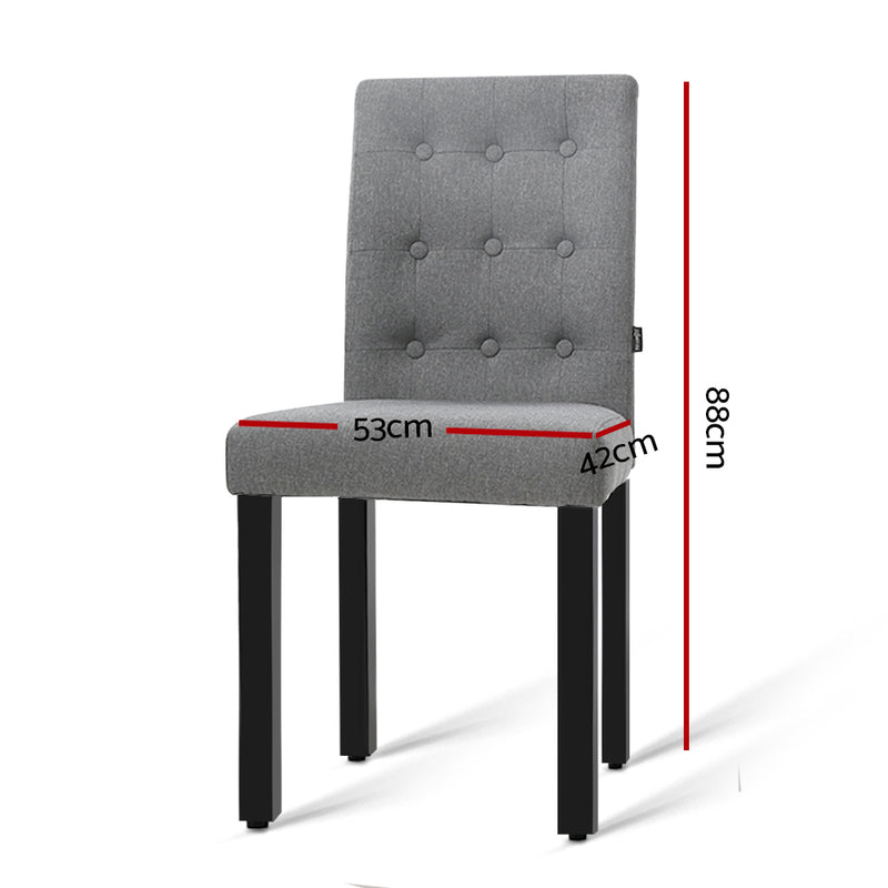 Set of 2 DONA Dining Chair Fabric Foam Padded High Back Wooden Kitchen Grey