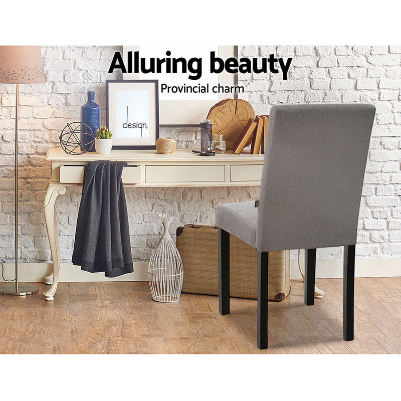 Set of 2 DONA Dining Chair Fabric Foam Padded High Back Wooden Kitchen Grey