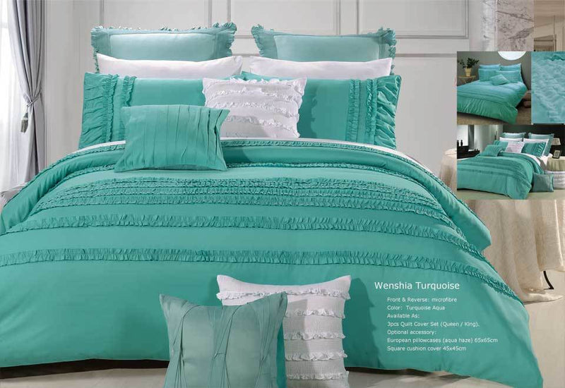 Queen Size Wenshia Turquoise Quilt Cover Set (3PCS)