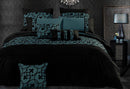 King Size Dark Teal Black Flocking Quilt Cover Set(3PCS)