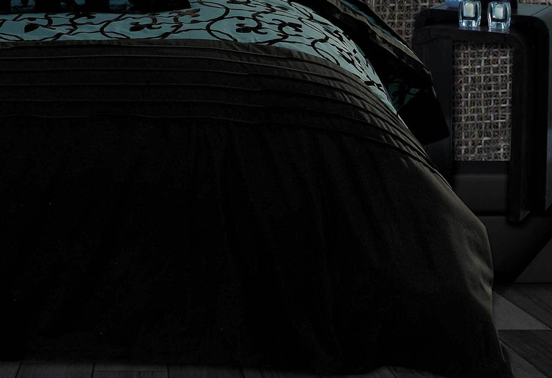 Super King Size Dark Teal Black Flocking Quilt Cover Set(3PCS)
