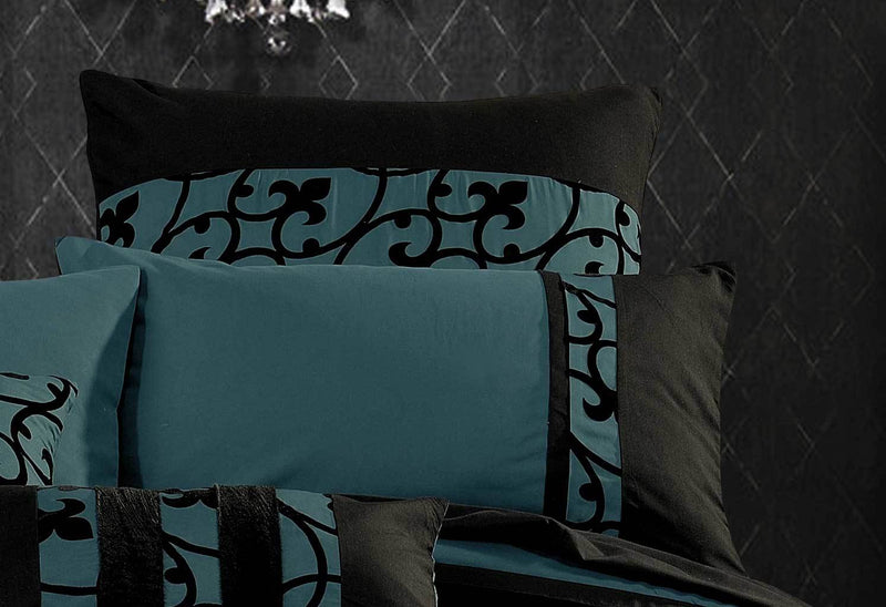 Super King Size Dark Teal Black Flocking Quilt Cover Set(3PCS)