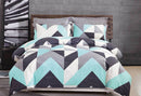 King Size Cotton Aqua Zig Zag Quilt Cover Set (3PCS)