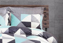 King Size Cotton Aqua Zig Zag Quilt Cover Set (3PCS)