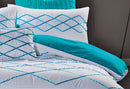 Super King Size White and Turquoise Blue Quilt Cover Set (3PCS)