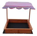 Kids Wooden Toy Sandpit with Adjustable Canopy