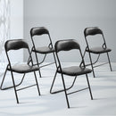 Set of 4 Portable Vinyl Folding Chair Padded Seat Steel Frame Black 4 Pack
