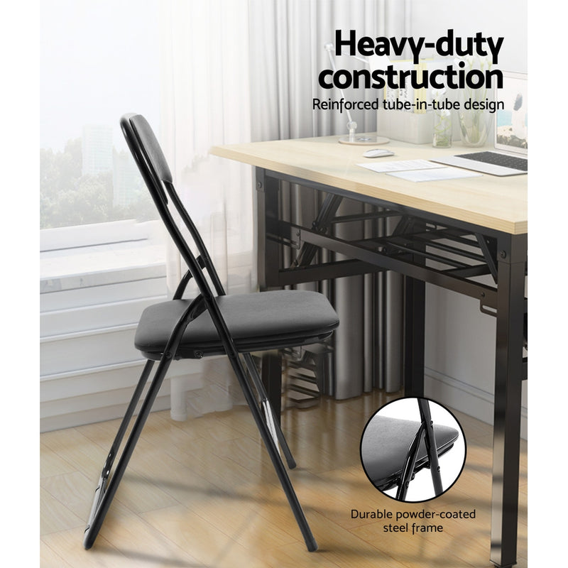 Set of 6 Portable Vinyl Folding Chair Padded Seat Steel Frame Black 6 Pack