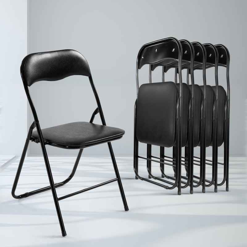 Set of 6 Portable Vinyl Folding Chair Padded Seat Steel Frame Black 6 Pack
