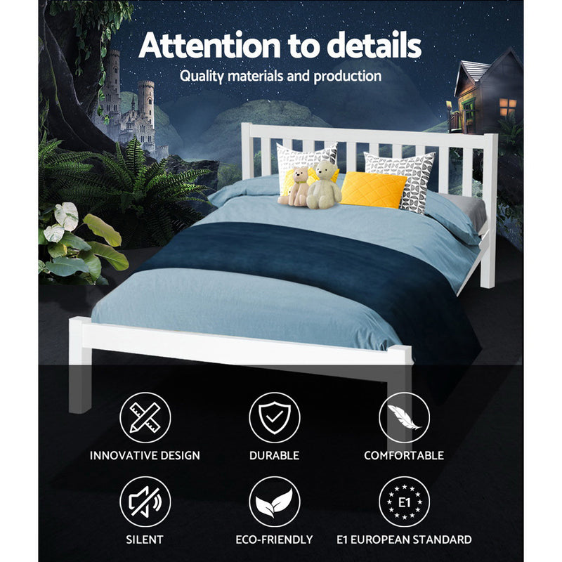 Wooden Bed Frame Queen Size White Wooden Pine Timber Mattress Base Bedroom SOFIE