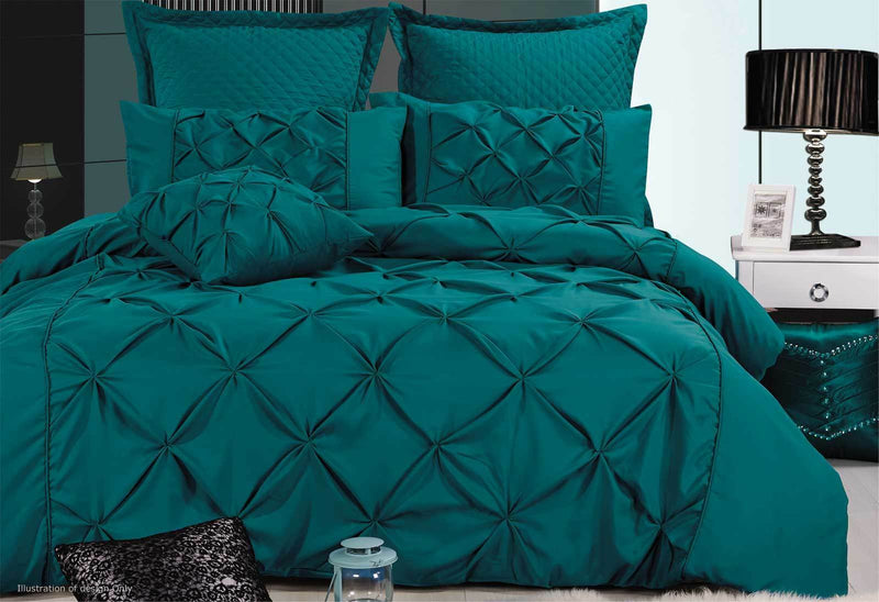 Super King Size Fantine Teal Diamond Pintuck Quilt Cover Set(3PCS)