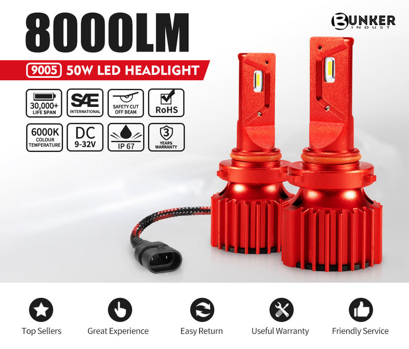 9005 HB3 LED Headlight Kit 50W 8000LM Globe Bulbs High/Low Beam