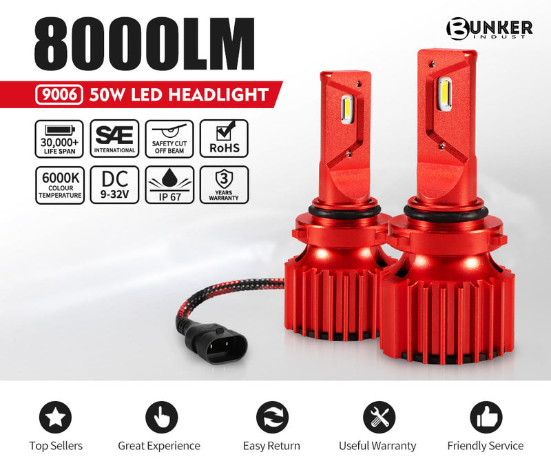 9006 HB4 LED Headlight Kit 50W 8000LM Globe Bulbs High/Low Beam