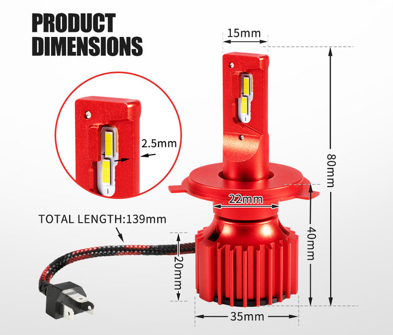 H4 LED Headlight Kit 50W 8000LM Globe Bulbs White High/Low Beam