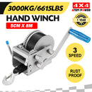 Hand Winch 3000KG/6615LBS 3 Speed Dyneema Webbing Strap Boat Car Marine 4WD 8M