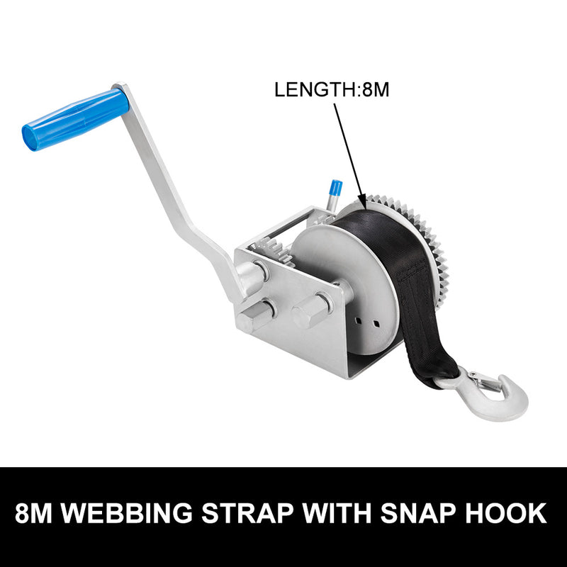 Hand Winch 3000KG/6615LBS 3 Speed Dyneema Webbing Strap Boat Car Marine 4WD 8M