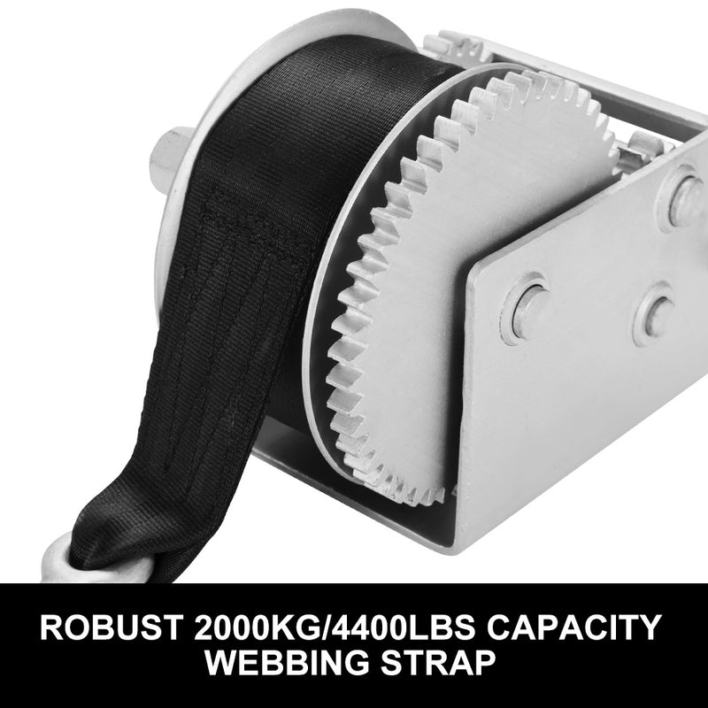 Hand Winch 3000KG/6615LBS 3 Speed Dyneema Webbing Strap Boat Car Marine 4WD 8M