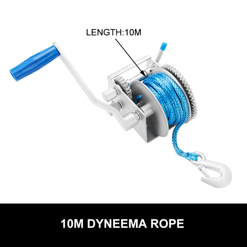Hand Winch 2000KG/4410LBS 3 Speed Dyneema Synthetic Rope Boat Car Marine 4WD 10M