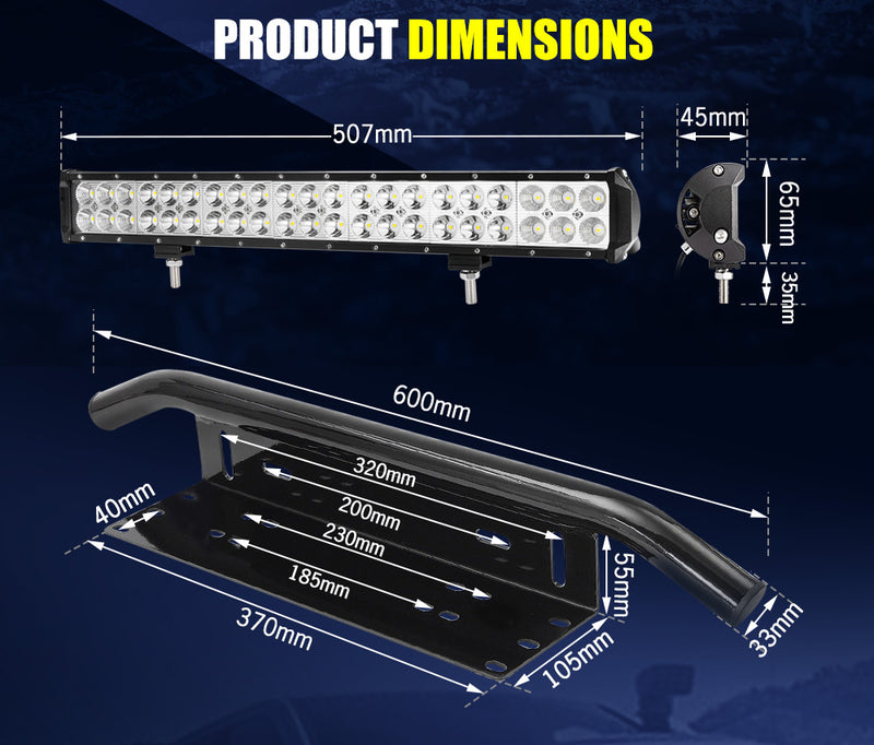 20Inch Cree LED Light Bar Spot Flood Work Driving Light + 23'' Number Plate Frame