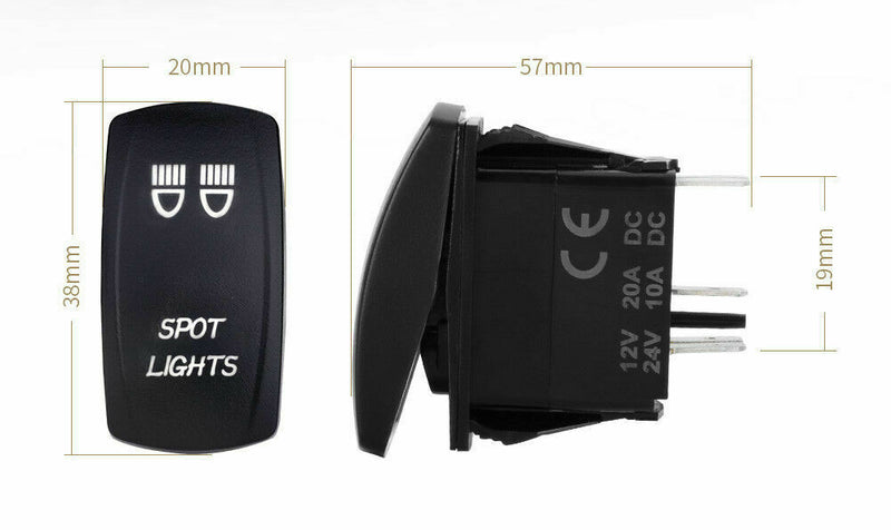 Laser Etched Rocker Switch for Spot Light Work Driving Lamp 4WD UTE 12V 24V