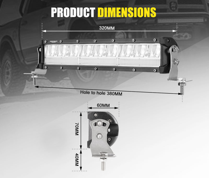 DEFEND 12inch CREE LED Light Bar Dual Row Spot Flood Driving OffRoad Truck 13"