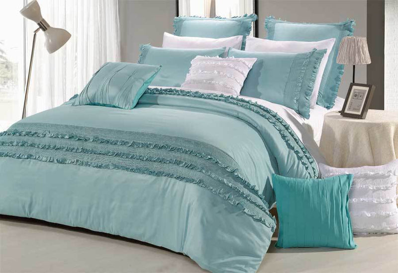 Queen Size Haze Aqua Quilt Cover Set (3PCS)
