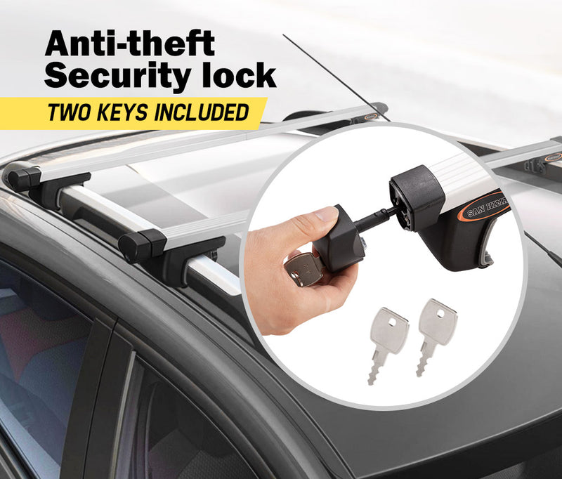 Universal Car Top Roof Rack Rail Cross Bars Aluminum 820-1490MM Lockable Silver
