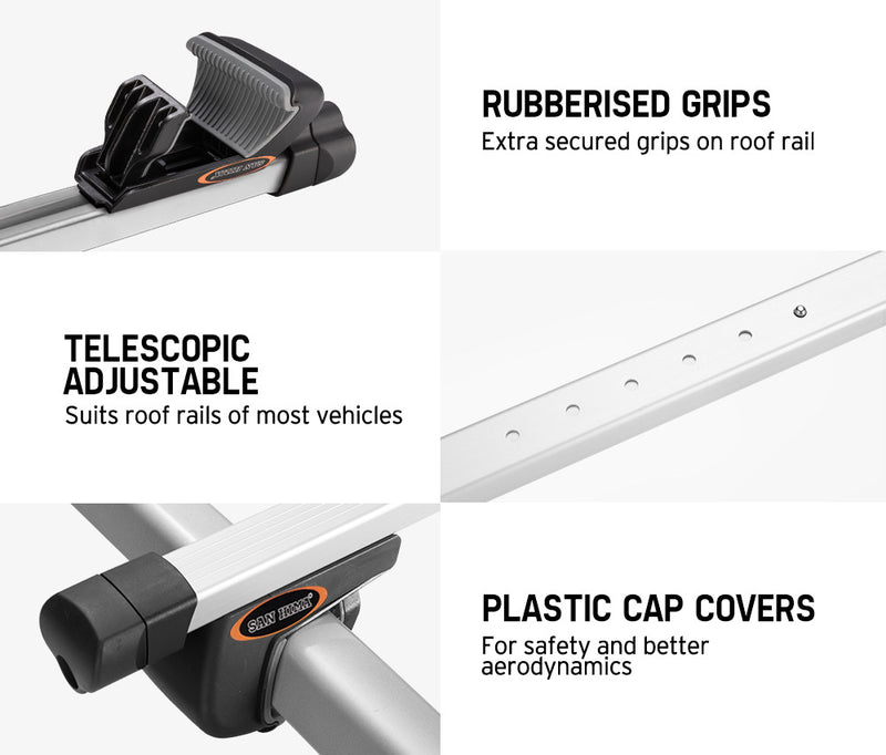 Universal Car Top Roof Rack Rail Cross Bars Aluminum 820-1490MM Lockable Silver