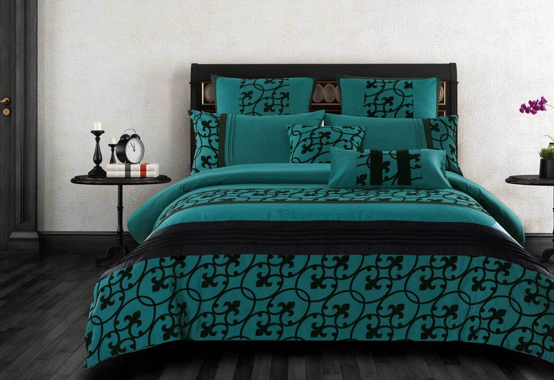 Super King Halsey Teal and Black Quilt Cover Set (3PCS)