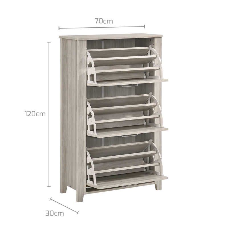 Shoe Cabinet With 3 Compartment Drawer In White Oak