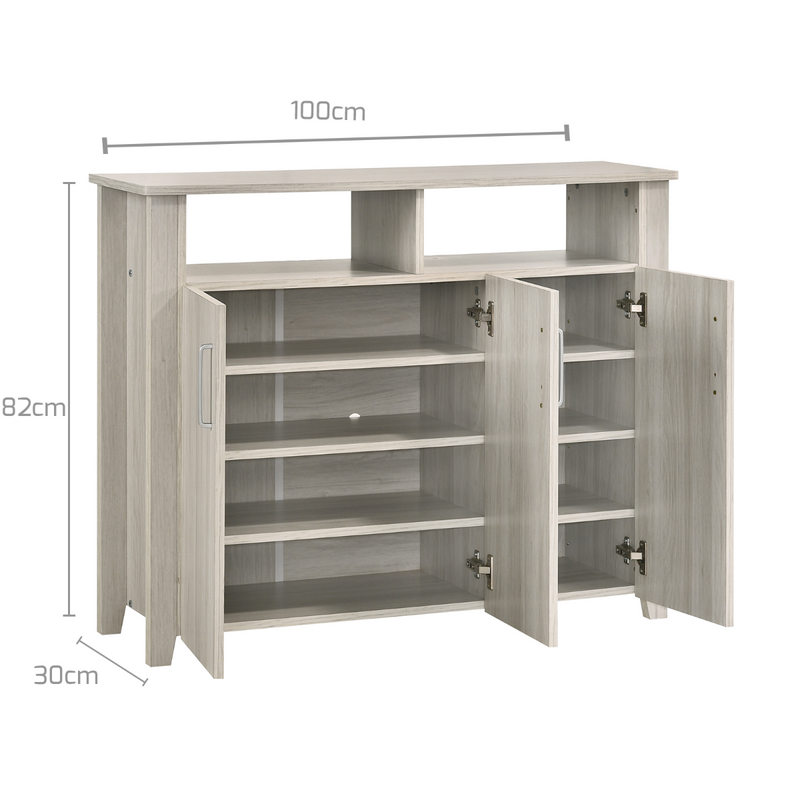 3 Door Large Shoe Cabinet With Shelf In White Oak