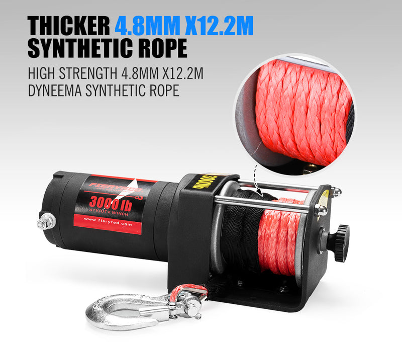 Fieryred 3000Lbs/1361Kg Wireless 12V Electric Winch Synthetic Rope Boat Atv 4WD