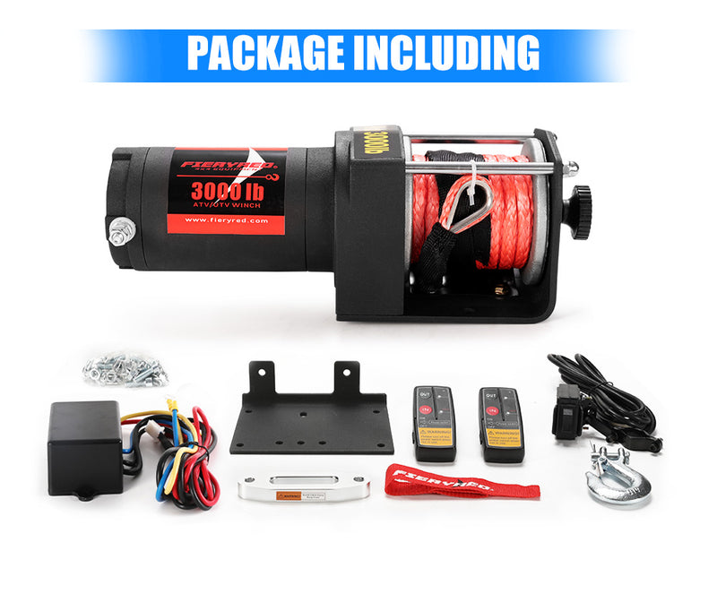 Fieryred 3000Lbs/1361Kg Wireless 12V Electric Winch Synthetic Rope Boat Atv 4WD