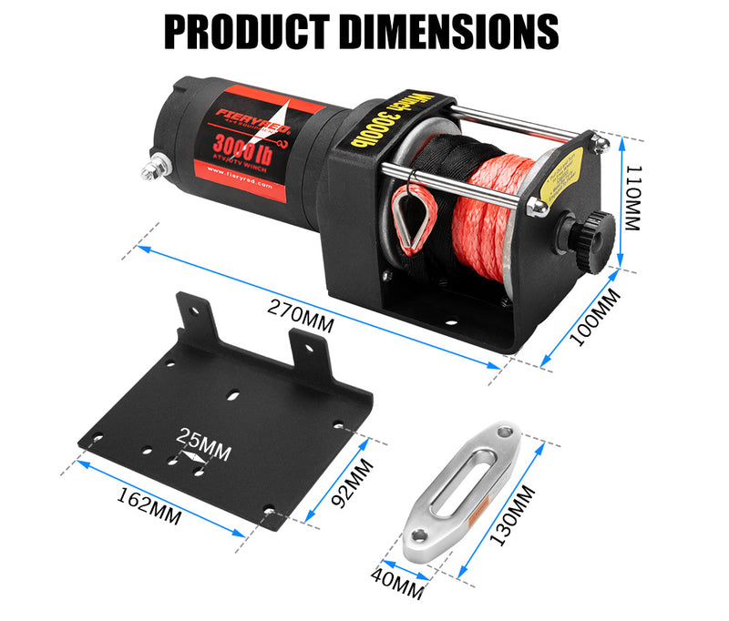 Fieryred 3000Lbs/1361Kg Wireless 12V Electric Winch Synthetic Rope Boat Atv 4WD