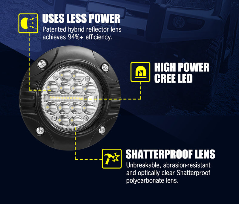 2x 5inch Cree Flush Mount LED Work Light Bar Combo Reverse Round Fog Lamp 4WD