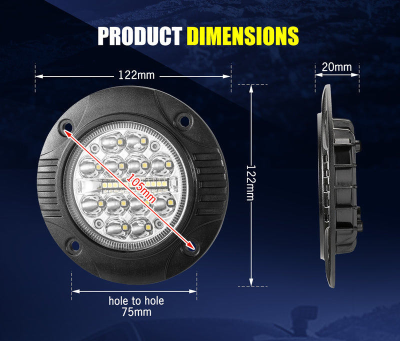 2x 5inch Cree Flush Mount LED Work Light Bar Combo Reverse Round Fog Lamp 4WD